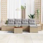 vidaXL Set di Divano da Giardino a 6 Pezzi con Cuscini Beige in Rattan Sintetico e Acacia