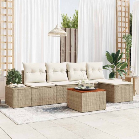 vidaXL Set di divani da giardino a 6 pezzi con cuscini beige in rattan sintetico e acacia