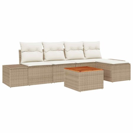vidaXL Set di divani da giardino a 6 pezzi con cuscini beige in rattan sintetico e acacia