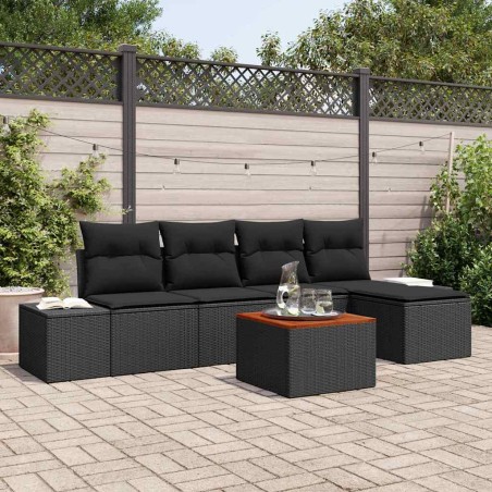 vidaXL Set di divani da giardino a 6 pezzi con cuscini in rattan sintetico nero e legno di acacia