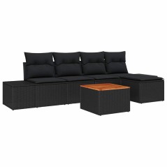 vidaXL Set di divani da giardino a 6 pezzi con cuscini in rattan sintetico nero e legno di acacia