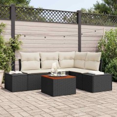 vidaXL Set di divani da giardino 5 pezzi con cuscini in polyrattan nero e acacia