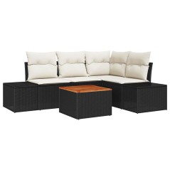 vidaXL Set di divani da giardino 5 pezzi con cuscini in polyrattan nero e acacia