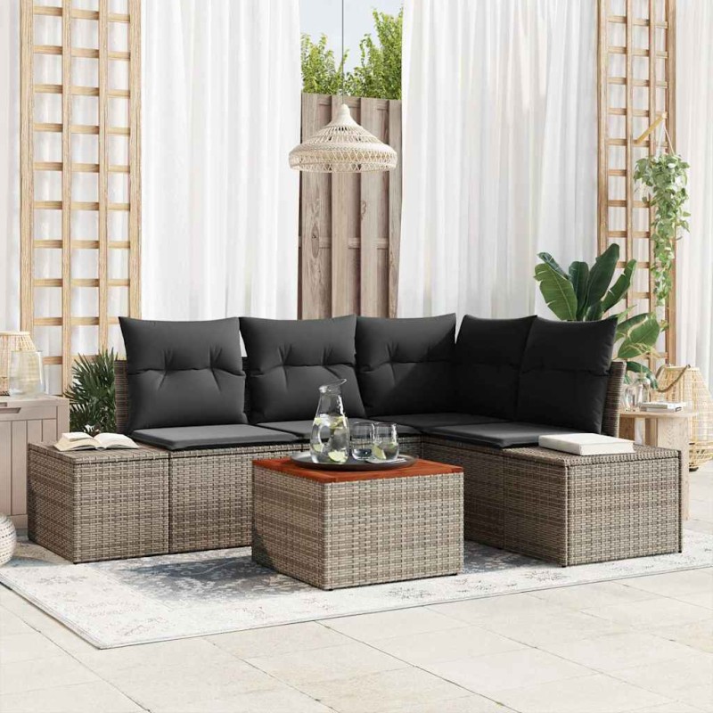 vidaXL Set da Giardino a 5 Pezzi con Cuscini Grigi in Rattan Sintetico e Acacia vidaXL Set da Giardino a 5 Pezzi con Cuscini Grigi in Rattan Sintetico e Acacia