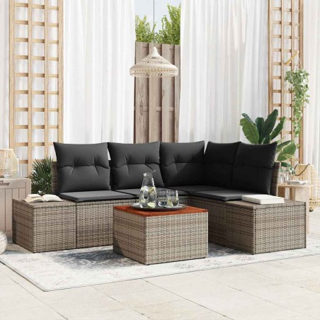 vidaXL Set da Giardino a 5 Pezzi con Cuscini Grigi in Rattan Sintetico e Acacia