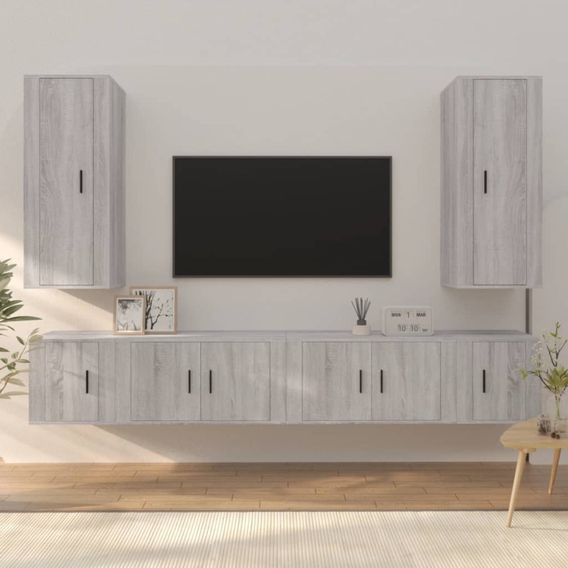 Set di Mobili Porta TV 6 pz Grigio Sonoma in Legno Multistrato Set di Mobili Porta TV 6 pz Grigio Sonoma in Legno Multistrato