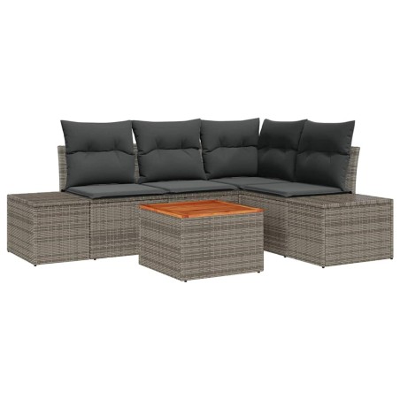 vidaXL Set da Giardino a 5 Pezzi con Cuscini Grigi in Rattan Sintetico e Acacia