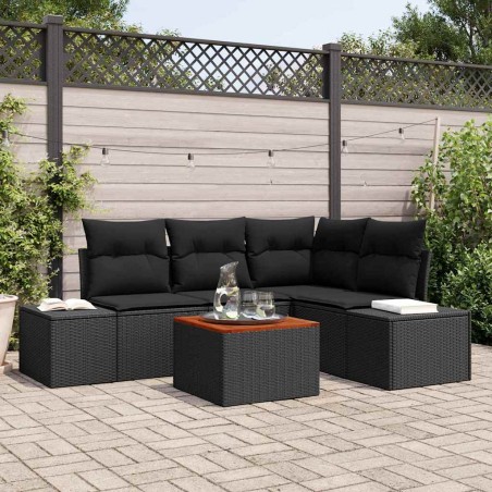 vidaXL Set di Divani da Giardino a 5 Pezzi con Cuscini Neri in Rattan Sintetico e Acacia