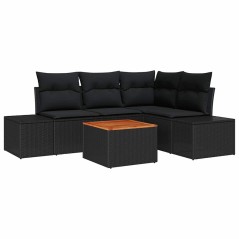vidaXL Set di Divani da Giardino a 5 Pezzi con Cuscini Neri in Rattan Sintetico e Acacia