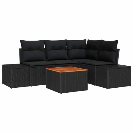 vidaXL Set di Divani da Giardino a 5 Pezzi con Cuscini Neri in Rattan Sintetico e Acacia