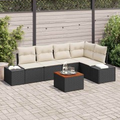 vidaXL Set di divani da giardino in 6 pezzi con cuscini neri in polyrattan e acacia