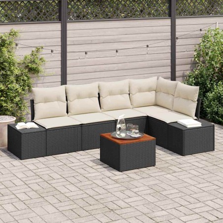 vidaXL Set di divani da giardino in 6 pezzi con cuscini neri in polyrattan e acacia