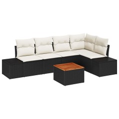 vidaXL Set di divani da giardino in 6 pezzi con cuscini neri in polyrattan e acacia