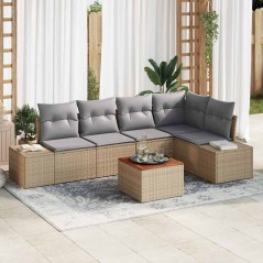 vidaXL Set di divani da giardino da 6 pezzi con cuscini beige in rattan plastico e acacia