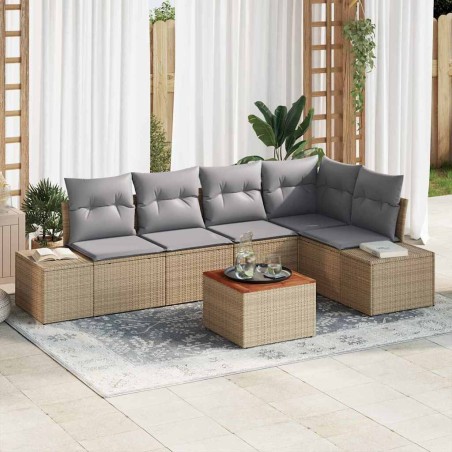vidaXL Set di divani da giardino da 6 pezzi con cuscini beige in rattan plastico e acacia