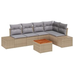 vidaXL Set di divani da giardino da 6 pezzi con cuscini beige in rattan plastico e acacia