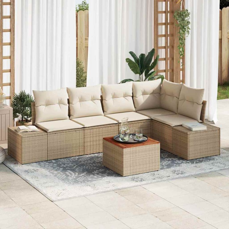 vidaXL Set di divani da giardino a 6 pezzi in rattan sintetico con cuscini beige e legno d'acacia