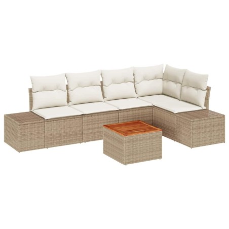 vidaXL Set di divani da giardino a 6 pezzi in rattan sintetico con cuscini beige e legno d'acacia
