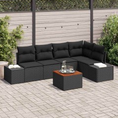 vidaXL Set di Divani da Giardino 6 Pezzi con Cuscini in Rattan Sintetico Nero e Legno di Acacia