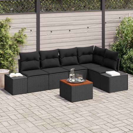 vidaXL Set di Divani da Giardino 6 Pezzi con Cuscini in Rattan Sintetico Nero e Legno di Acacia