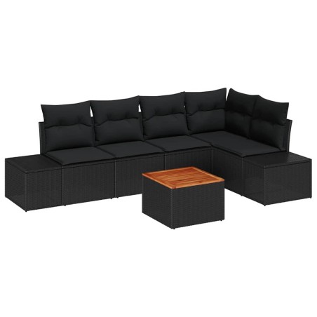 vidaXL Set di Divani da Giardino 6 Pezzi con Cuscini in Rattan Sintetico Nero e Legno di Acacia