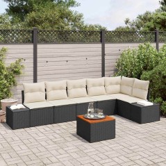 vidaXL Set da giardino in rattan con cuscini neri, 7 pezzi in acacia