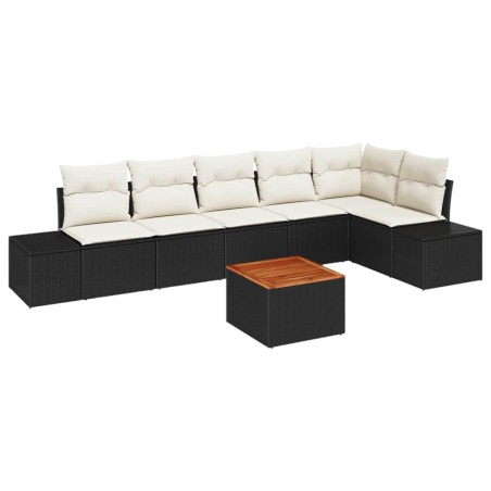 vidaXL Set da giardino in rattan con cuscini neri, 7 pezzi in acacia