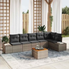 vidaXL Set Divano Giardino 7 Pezzi con Cuscini Grigio in Rattan di Polietilene e Legno di Acacia