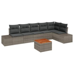 vidaXL Set Divano Giardino 7 Pezzi con Cuscini Grigio in Rattan di Polietilene e Legno di Acacia