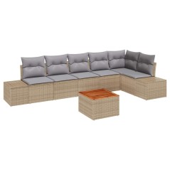 vidaXL Set di divani da giardino 7 pezzi con cuscini beige in polyrattan e acacia.