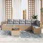 vidaXL Set di divani da giardino 7 pezzi con cuscini beige in polyrattan e acacia.