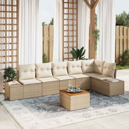 vidaXL Set di divani da giardino da 7 pezzi con cuscini beige in rattan sintetico e acacia