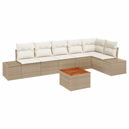 vidaXL Set di divani da giardino da 7 pezzi con cuscini beige in rattan sintetico e acacia