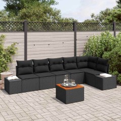 vidaXL Set di giardino 7 pezzi con cuscini neri in rattan sintetico e acacia.