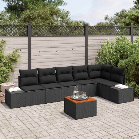 vidaXL Set di giardino 7 pezzi con cuscini neri in rattan sintetico e acacia.