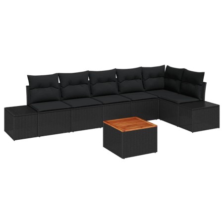 vidaXL Set di giardino 7 pezzi con cuscini neri in rattan sintetico e acacia.