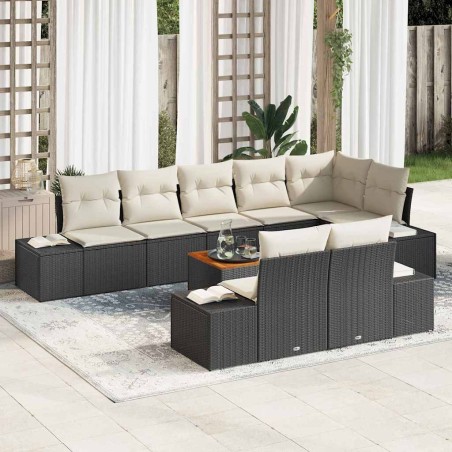 vidaXL Set da giardino 9 pezzi con cuscini in polirattan nero e legno di acacia