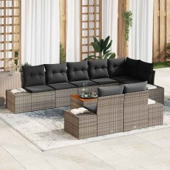 vidaXL Set da giardino di 9 pezzi con cuscini in rattan grigio e legno d'acacia