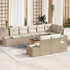 vidaXL Set di divani da giardino 9 pezzi con cuscini beige in polyrattan e legno d'acacia