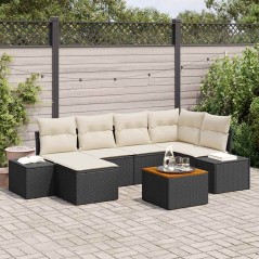 vidaXL Set di divano da giardino 7 pezzi con cuscini Nero Rattan Polietilene Acacia