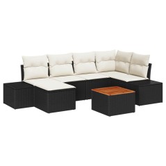 vidaXL Set di divano da giardino 7 pezzi con cuscini Nero Rattan Polietilene Acacia
