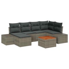 vidaXL Set di Divani da Giardino 7 Pezzi con Cuscini Grigio in Rattan Sintetico e Acacia