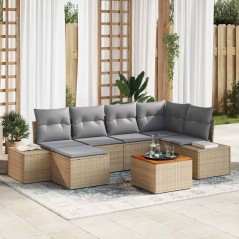 vidaXL Set giardino 7 pezzi in rattan beige con cuscini