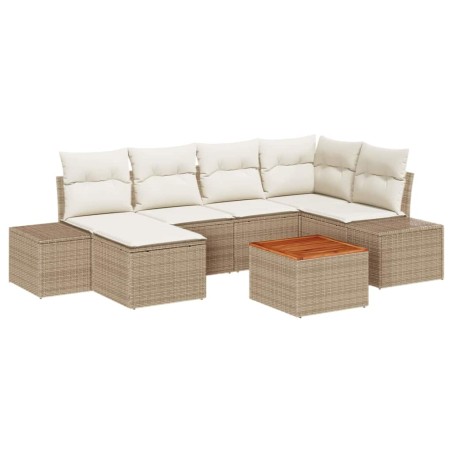 vidaXL Set Divano da Giardino 7 Pezzi con Cuscini Beige in Rattan Sintetico e Acacia
