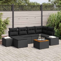 vidaXL Set di divani da giardino 7 pezzi con cuscini in rattan sintetico nero e acacia
