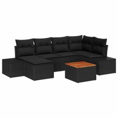 vidaXL Set di divani da giardino 7 pezzi con cuscini in rattan sintetico nero e acacia