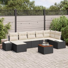 vidaXL Set di divani da giardino 8 pezzi con cuscini in polirattan nero e Acacia