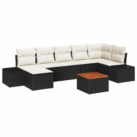 vidaXL Set di divani da giardino 8 pezzi con cuscini in polirattan nero e Acacia
