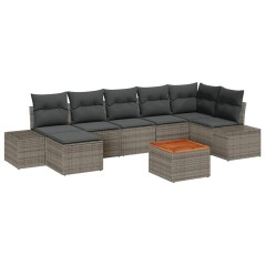 vidaXL Set da Giardino 8 Pezzi con Cuscini Grigio in Rattan Polyrattan e Acacia