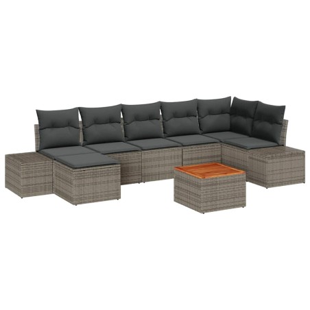 vidaXL Set da Giardino 8 Pezzi con Cuscini Grigio in Rattan Polyrattan e Acacia